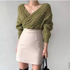 NEW wrap sweater M/L shoulder off soft green